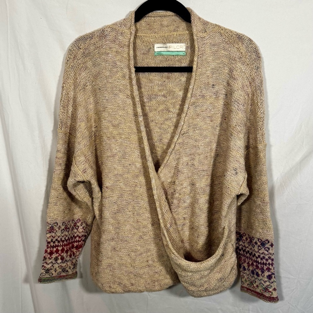 Anthropologie Pilcro Drew Surplice Beige Patterned Women's Sweater Size 1X - Picture 3 of 12